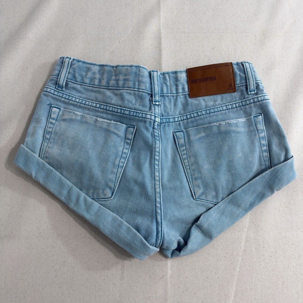 One Teaspoon Kids Girls 10-12 Blue Denim Shorts Cuffed Rolled Hem Cotton